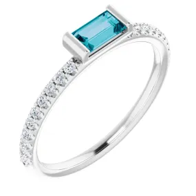 14K White London Blue Topaz & 1/6 CTW Diamond Stackable Ring Personal Favorite Office Accent