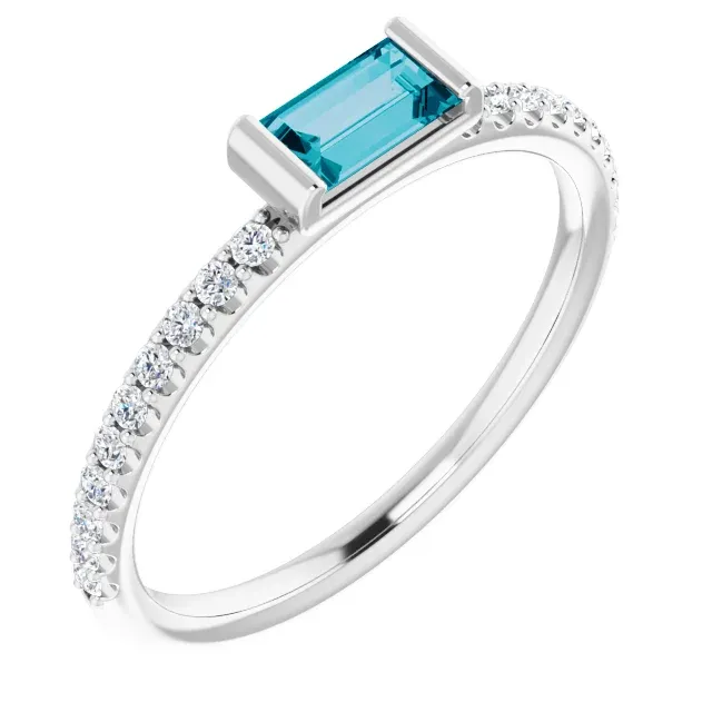 14K White London Blue Topaz & 1/6 CTW Diamond Stackable Ring Personal Favorite Office Accent