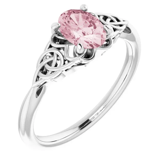 Stylish Decoration 14K White Morganite Celtic-Inspired Ring