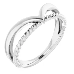 14K White Negative Space Rope Ring Simple Emblem