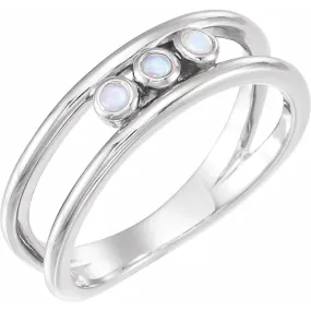 Travel Gift 14K White Opal Three-Stone Bezel-Set Ring