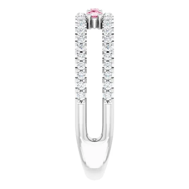 14K White Pink Tourmaline & 1/4 CTW Diamond Ring Shiny Accent
