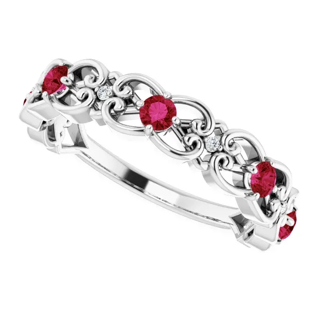 New collection Economical Art 14K White Ruby & .025 CTW Diamond Vintage-Inspired Scroll Ring