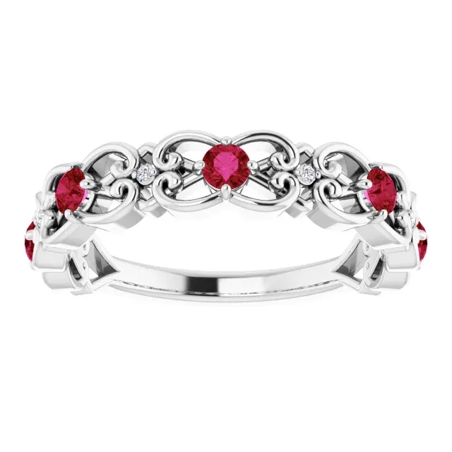 14K White Ruby & .025 CTW Diamond Vintage-Inspired Scroll Ring Elegant Flow