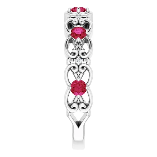14K White Ruby & .025 CTW Diamond Vintage-Inspired Scroll Ring His Present Hypoallergenic Style