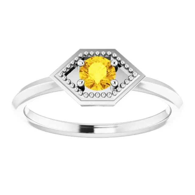 14K White Sapphire Geometric Ring Coordinated Look