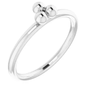 14K White Stackable Beaded Ring Classic Work Sparkling Symbol