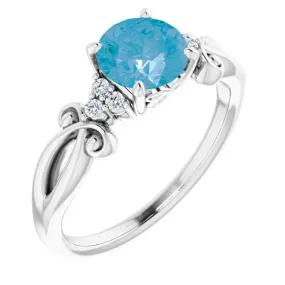 14K White Swiss Blue Topaz & .06 CTW Diamond Ring Timeless Beauty Meaningful Jewelry