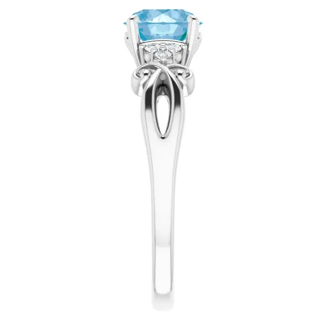 Handcrafted Jewelry Formal Look 14K White Swiss Blue Topaz & .06 CTW Diamond Ring