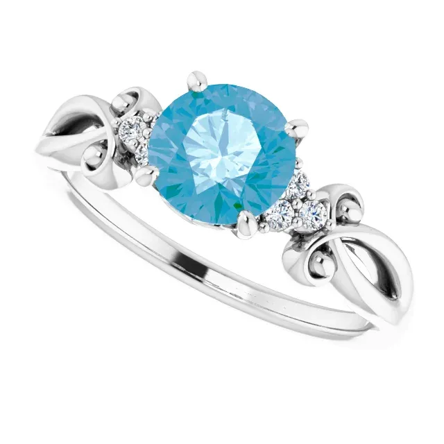 Anniversary Accent 14K White Swiss Blue Topaz & .06 CTW Diamond Ring