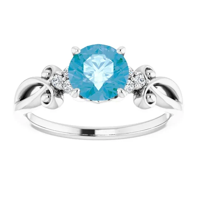 14K White Swiss Blue Topaz & .06 CTW Diamond Ring casual outing