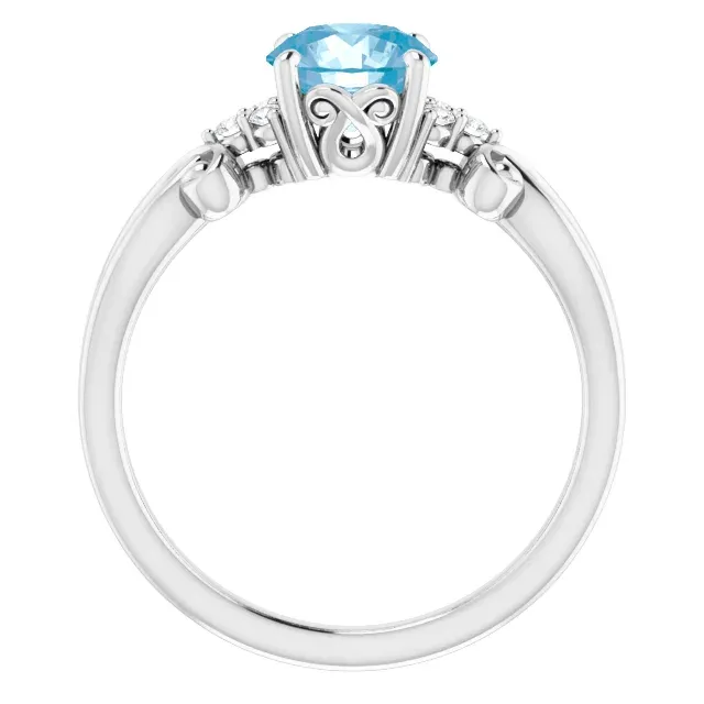 Gift Under 100 14K White Swiss Blue Topaz & .06 CTW Diamond Ring