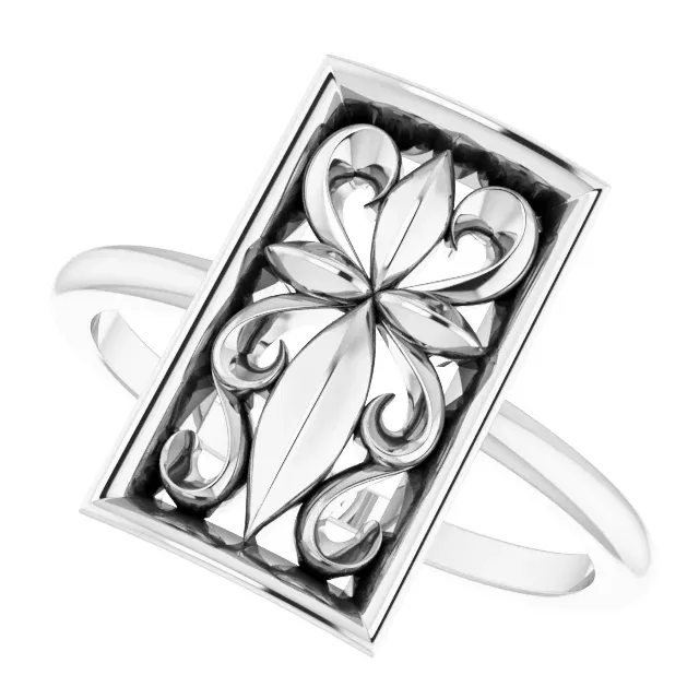 Easy Maintenance 14K White Vintage-Inspired Cross Ring