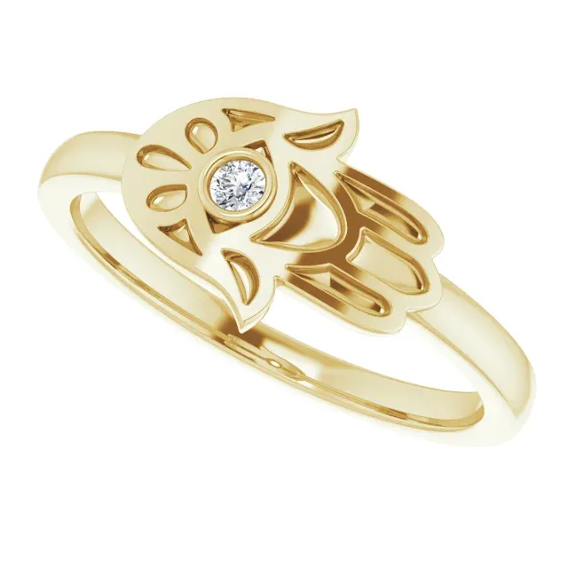 14K Yellow .03 CTW Diamond Hamsa Ring Minimal Gift Branded Jewelry