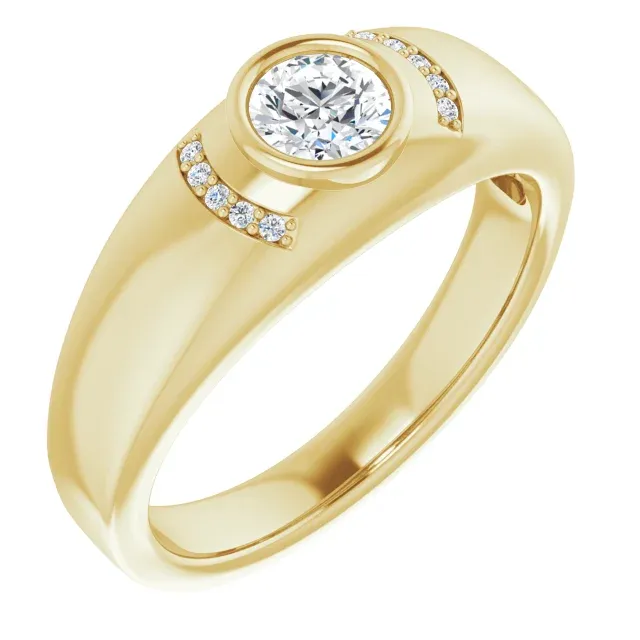 14K Yellow 1/2 CTW Diamond Men's Bezel Ring Custom Sizable Strong Appearance