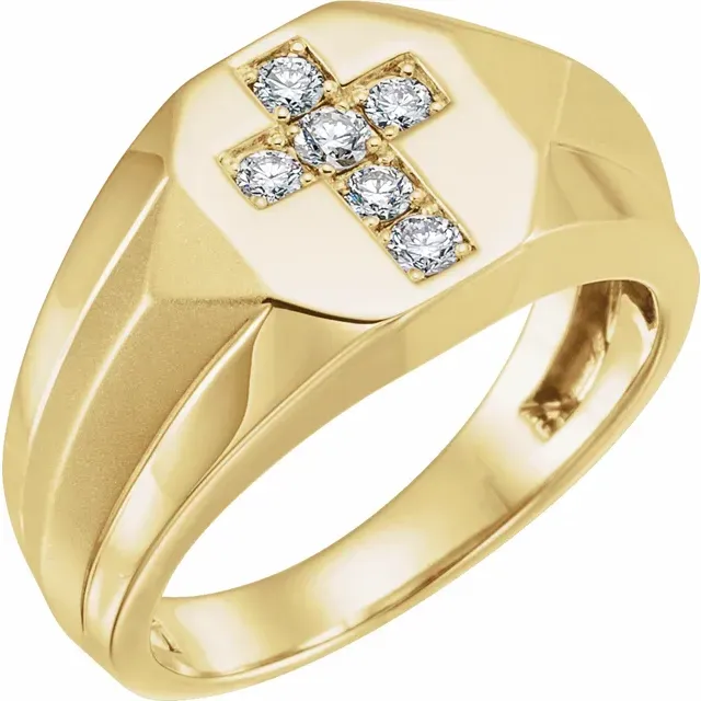 14K Yellow 1/3 CTW Diamond Cross Ring Minimal Expression Economical Accessory