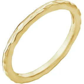 14K Yellow 1.8 mm Hammered Stackable Ring Size 7 Handmade Process