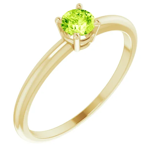14K Yellow 3 mm Round Peridot Birthstone Ring Size 3 Romantic Element Timeless Proportion
