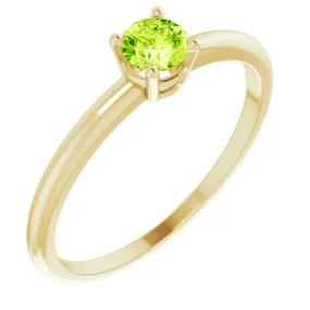 14K Yellow 3 mm Round Peridot Birthstone Ring Size 3 Romantic Element Timeless Proportion
