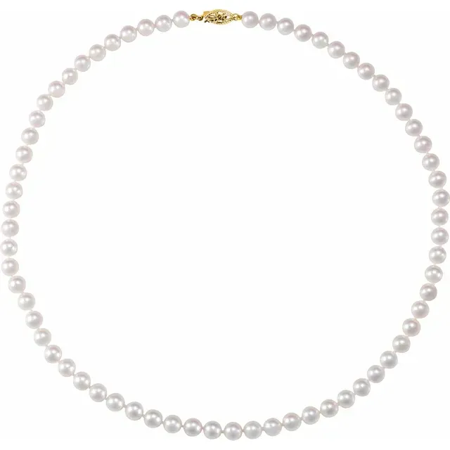 14K Yellow 6-6.5 mm Akoya Cultured Pearl 18" Strand Minimal Feature