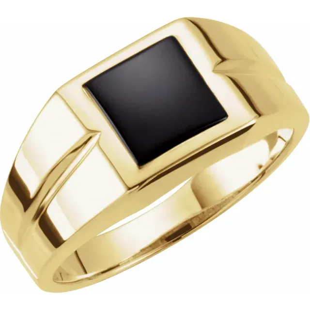 14K Yellow 8 mm Square Onyx Ring Smooth Edge Gift Idea