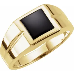 14K Yellow 8 mm Square Onyx Ring Smooth Edge Gift Idea