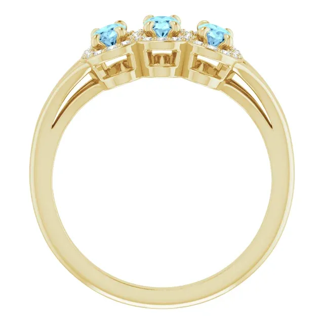 14K Yellow Aquamarine & 1/6 CTW Diamond Ring Modern Statement