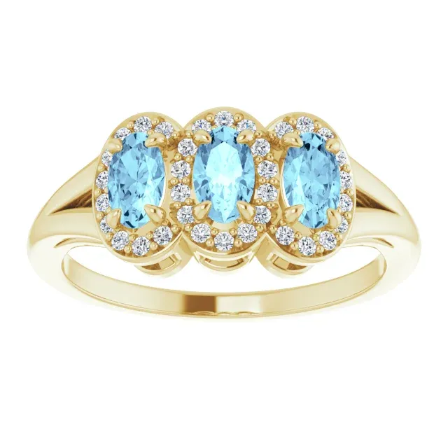 14K Yellow Aquamarine & 1/6 CTW Diamond Ring Party Present Exquisite Embellishment