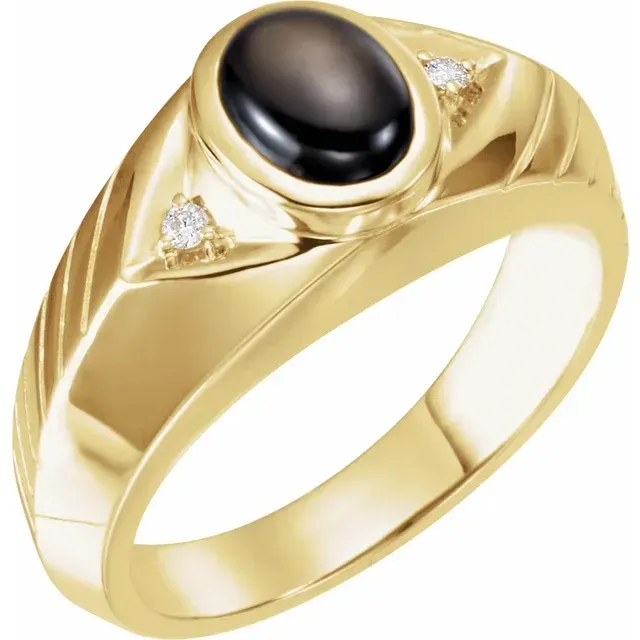 Numbered Edition New Arrival 14K Yellow Black Star Sapphire & Diamond Men's Ring
