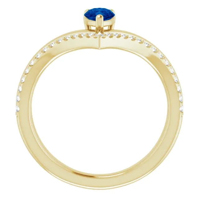 Hypoallergenic Work 14K Yellow Blue Sapphire & 1/6 CTW Diamond Ring
