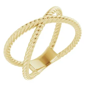 14K Yellow Criss Cross Rope Ring Delicate Expression Personal Article