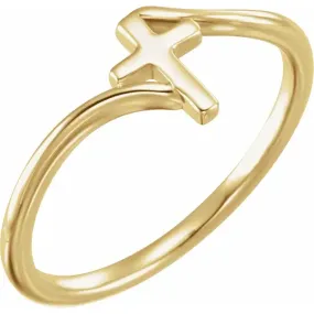 Refined Motion Ornate Sign 14K Yellow Cross Bypass Ring