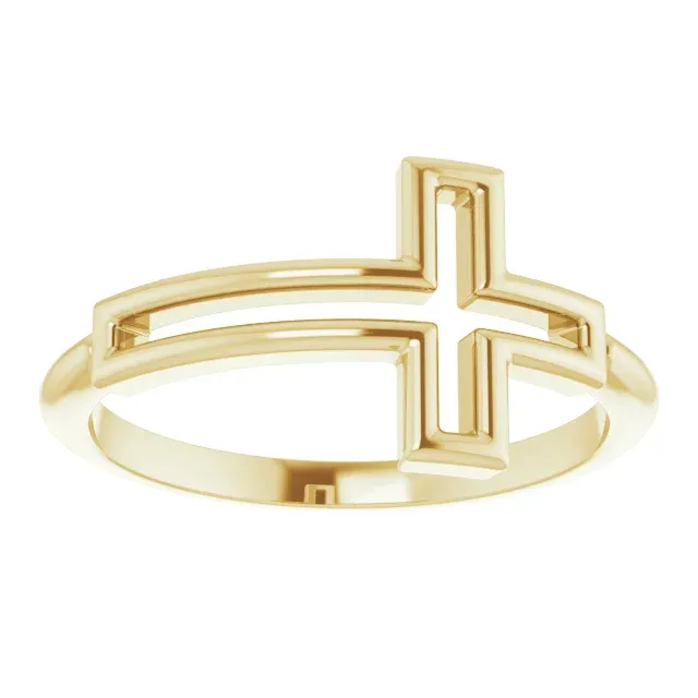 14K Yellow Cross Ring Stylish Insignia Glamorous Adornment
