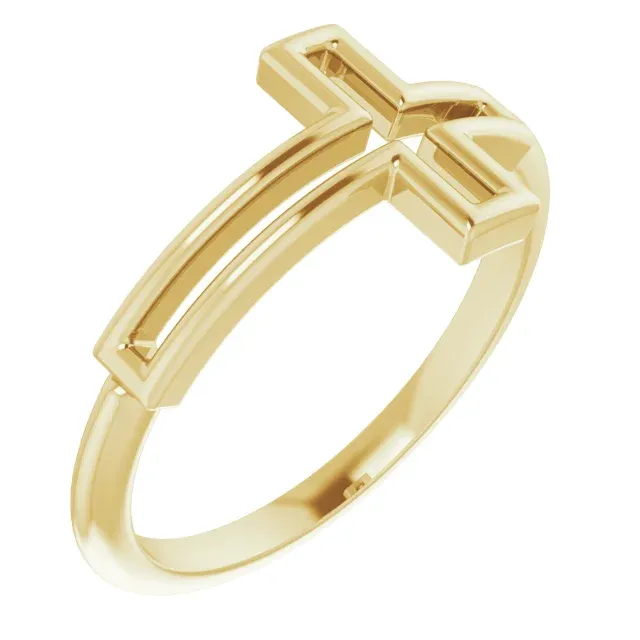 14K Yellow Cross Ring Meaningful Ornament
