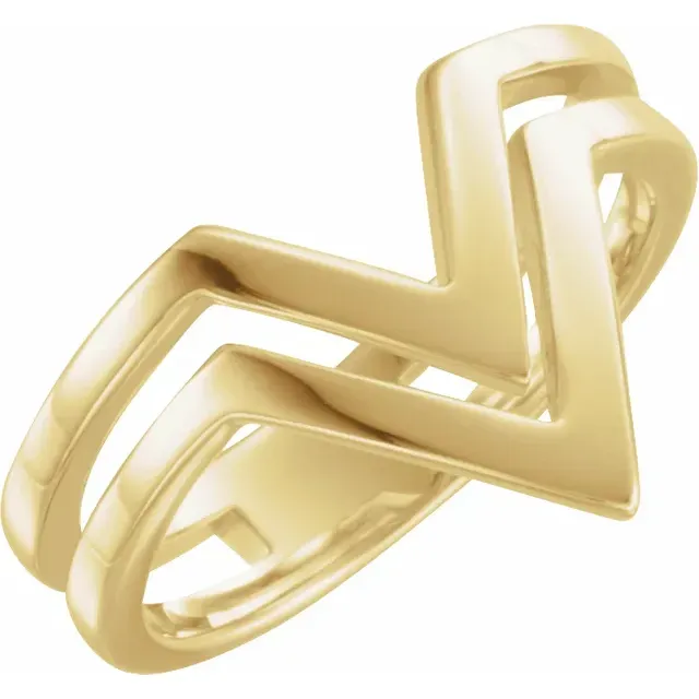 14K Yellow Double Row "V" Ring Rigid Structure Budget Expression