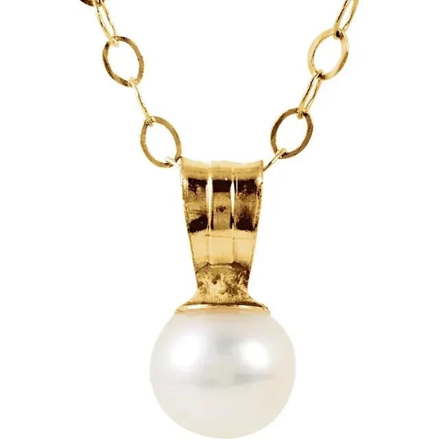 14K Yellow Freshwater Cultured Pearl 15" Necklace Classic Design Wardrobe Staple