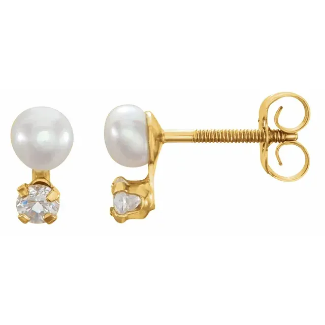 Classic Mood Layer Look 14K Yellow Freshwater Cultured Pearl & Cubic Zirconia Earrings