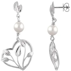 14K Yellow Freshwater Cultured Pearl Leaf & Heart Earrings Timeless Gifts