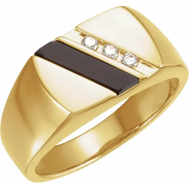 14K Yellow Onyx & 1/10 CTW Diamond Ring Gorgeous Look