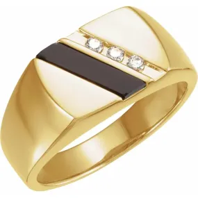 Unique Gift 14K Yellow Onyx & 1/10 CTW Diamond Ring