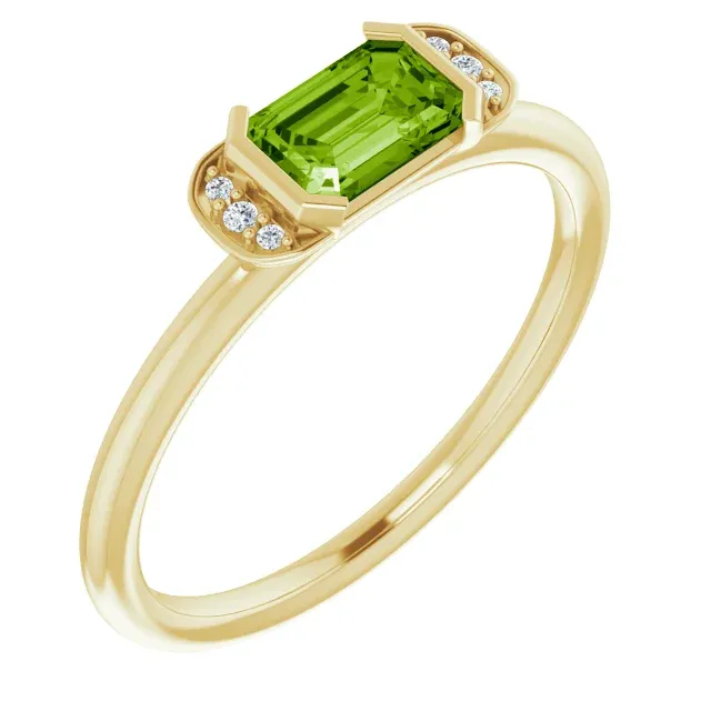 Modern Classic Monogram Initial 14K Yellow Peridot & .02 CTW Diamond Stackable Ring