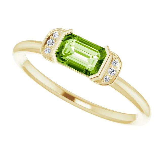 Functional Style Robust design 14K Yellow Peridot & .02 CTW Diamond Stackable Ring