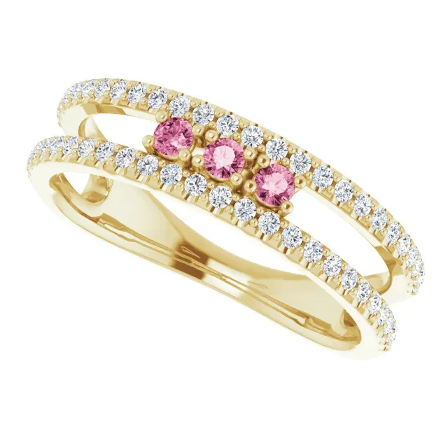 Elegant Aesthetic 14K Yellow Pink Tourmaline & 1/4 CTW Diamond Ring