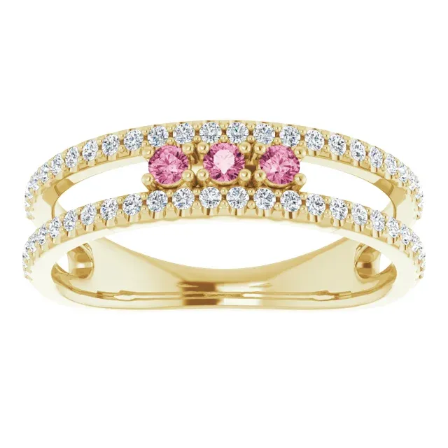 Premium Jewelry Ribbon Winner 14K Yellow Pink Tourmaline & 1/4 CTW Diamond Ring