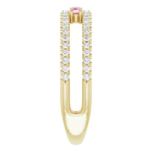 14K Yellow Pink Tourmaline & 1/4 CTW Diamond Ring Art Deco