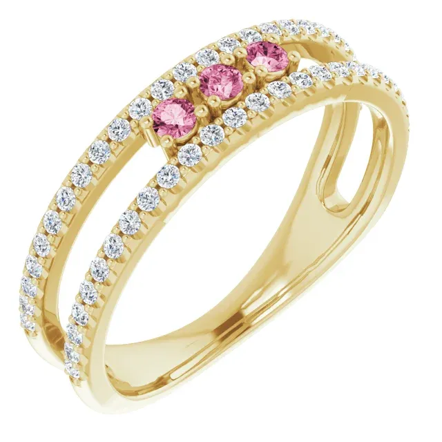 14K Yellow Pink Tourmaline & 1/4 CTW Diamond Ring Graceful Form