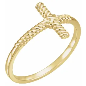 14K Yellow Rope Sideways Cross Ring Fine Piece Shiny Item