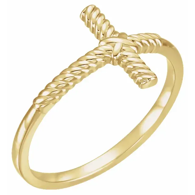 Fashionable Symbol Ancestral Style 14K Yellow Rope Sideways Cross Ring