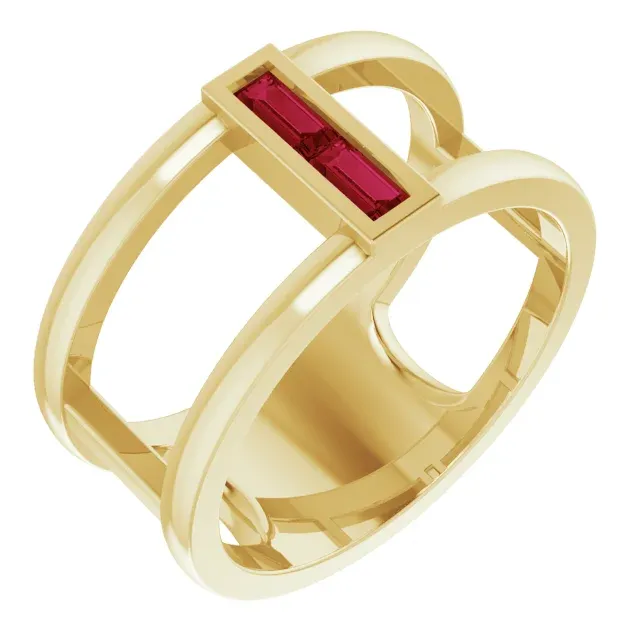 14K Yellow Ruby Baguette Ring Everyday Look