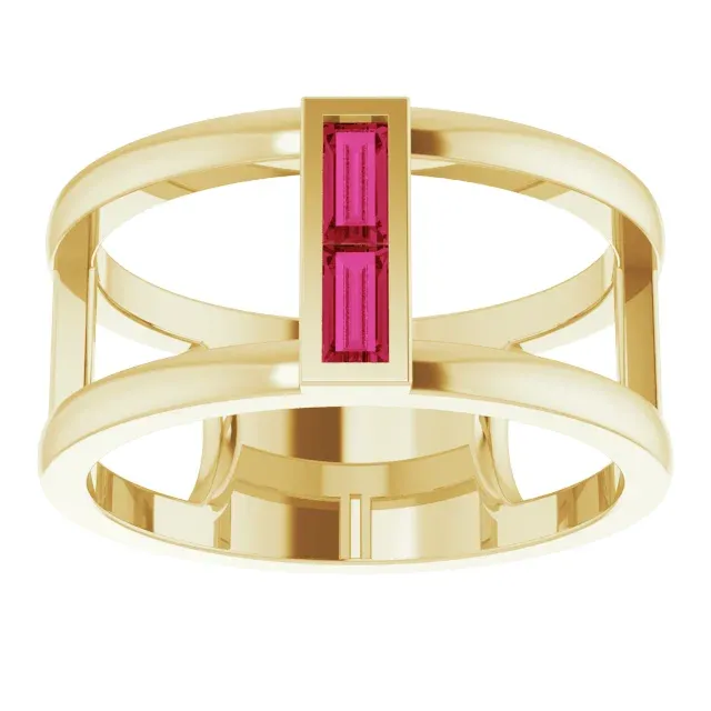 Exquisite work Brilliant Art 14K Yellow Ruby Baguette Ring
